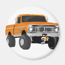 Orange 4x4 Mud Truck Fridge Magnets