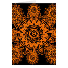 Orange and Black Lace Doily Snowflake Mandala Greeting Cards