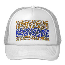 Orange and blue string doodle design hat