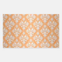 Orange and White Artichoke Damask Floral Pattern Rectangle Sticker
