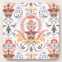 Orange and white damask...set of 4 coasters