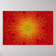 Orange and Yellow Sun/Star/Heart Mandala Posters