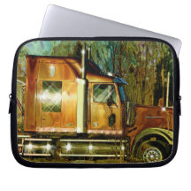 Orange Big Rig Truck Driver's Art Laptop Sleeve