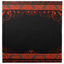 Orange Black Damask Swirls Napkin