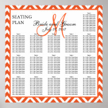 Orange Chevron Zig Zag Wedding Seating Chart Poster