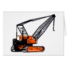 Orange Construction Crane Greeting Cards