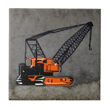 Orange Construction Crane Ceramic Tile