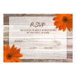Orange Daisy Barn Wood Wedding RSVP Response Card Personalised Invitation