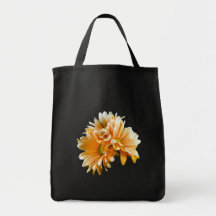 Orange Daisy tote on black Tote Bag
