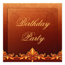 Orange Damask Design Birthday Invitation