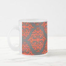 Orange Damask Frosted Glass Mug