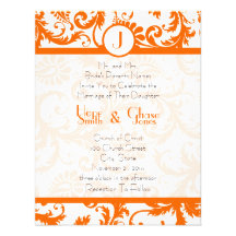 Orange Damask Monogram Wedding Invitation