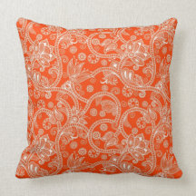 Orange Damask Swirl Pattern Throw Pillow