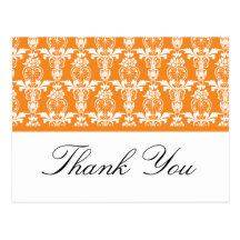 Orange Damask Thank You Postcards