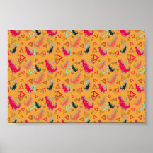 Orange Dinosaurs and Triangles Pattern Poster