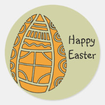 Orange Easter egg doodle design Round Stickers