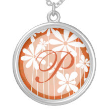 Orange Floral Monogram Necklace