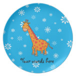Orange giraffe sky blue white snowflakes pattern plates