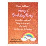 Orange glitter Unicorn birthday invitation invitations