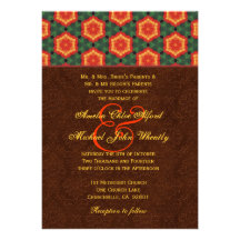 Orange Green  Brown Monogram Wedding H666 Custom Invitation