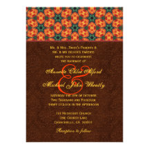 Orange Green  Brown Monogram Wedding H667 Personalized Invites