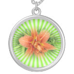 orange lily and green starburst custom necklace