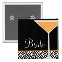 Orange Martini and Zebra Pattern Pinback Button