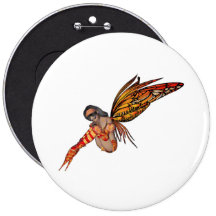 Orange Monarch Pixie Butterfly Fairy 6 - Pinback Button