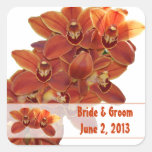 Orange Orchids Wedding Stickers