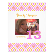 Orange & Pink Diamond: 13th Birthday Invitation