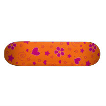 Orange pink Flowers hearts stars and swirls Skateboard