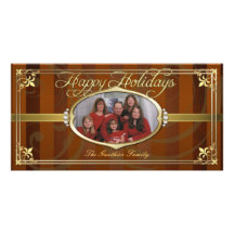 Orange Pinstripe Gold Faux Jewel Photo Cards