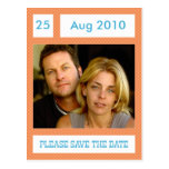 Orange Polka Block Photo Save the Date Postcard