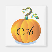 Orange Pumpkin Monogram Letter A Magnets