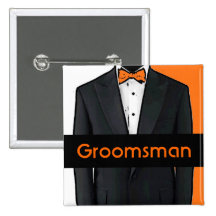 Orange tuxedo customisable groomsman button