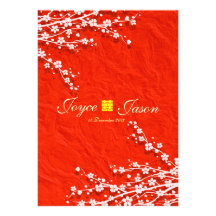 Oriental Sakura red RSVP wedding invitation cards
