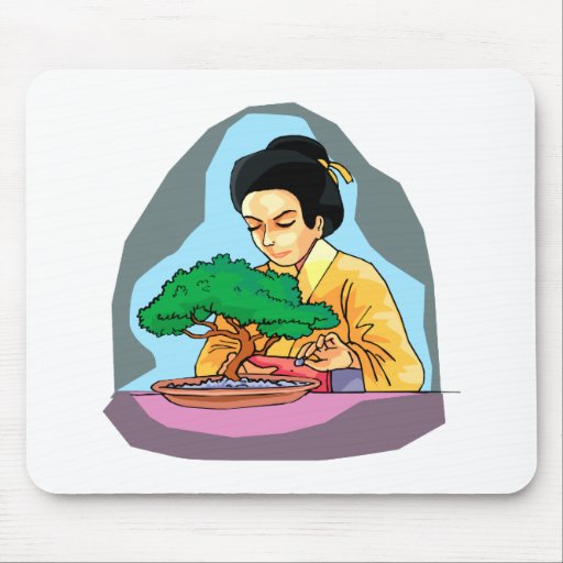 Oriental Woman Tending Bonsai Mouse Pads