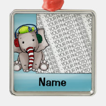 Ornament, Photo & Name Template Elephant Candycane