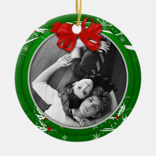 Ornament Red Green Holly Ribbon 1st Christma