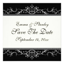 Ornamental border black white Save the Date Invites