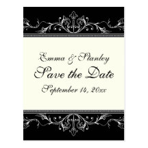 Ornamental border black white Save the Date Postcard