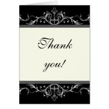 Ornamental border black white Thank you note card