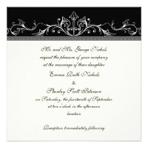 Ornamental border black white wedding invitation