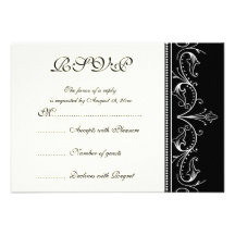 Ornamental border black white wedding RSVP card Custom Invite