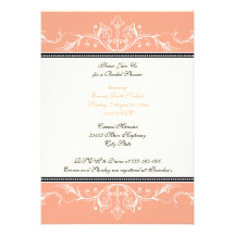 Ornamental coral white bridal shower invitation