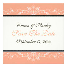 Ornamental coral white Save the Date announcement