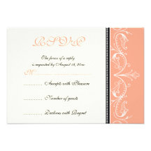Ornamental coral white wedding RSVP card Personalised Invites