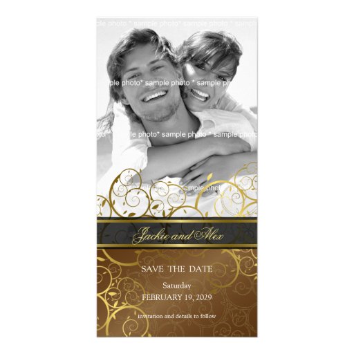 Ornamental Gold Spirals Save The Date Photo Card