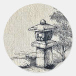 Ornamental lantern post for garden Ukiyo-e. Round Sticker