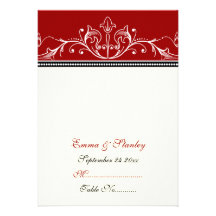 Ornamental red white wedding place card announcements